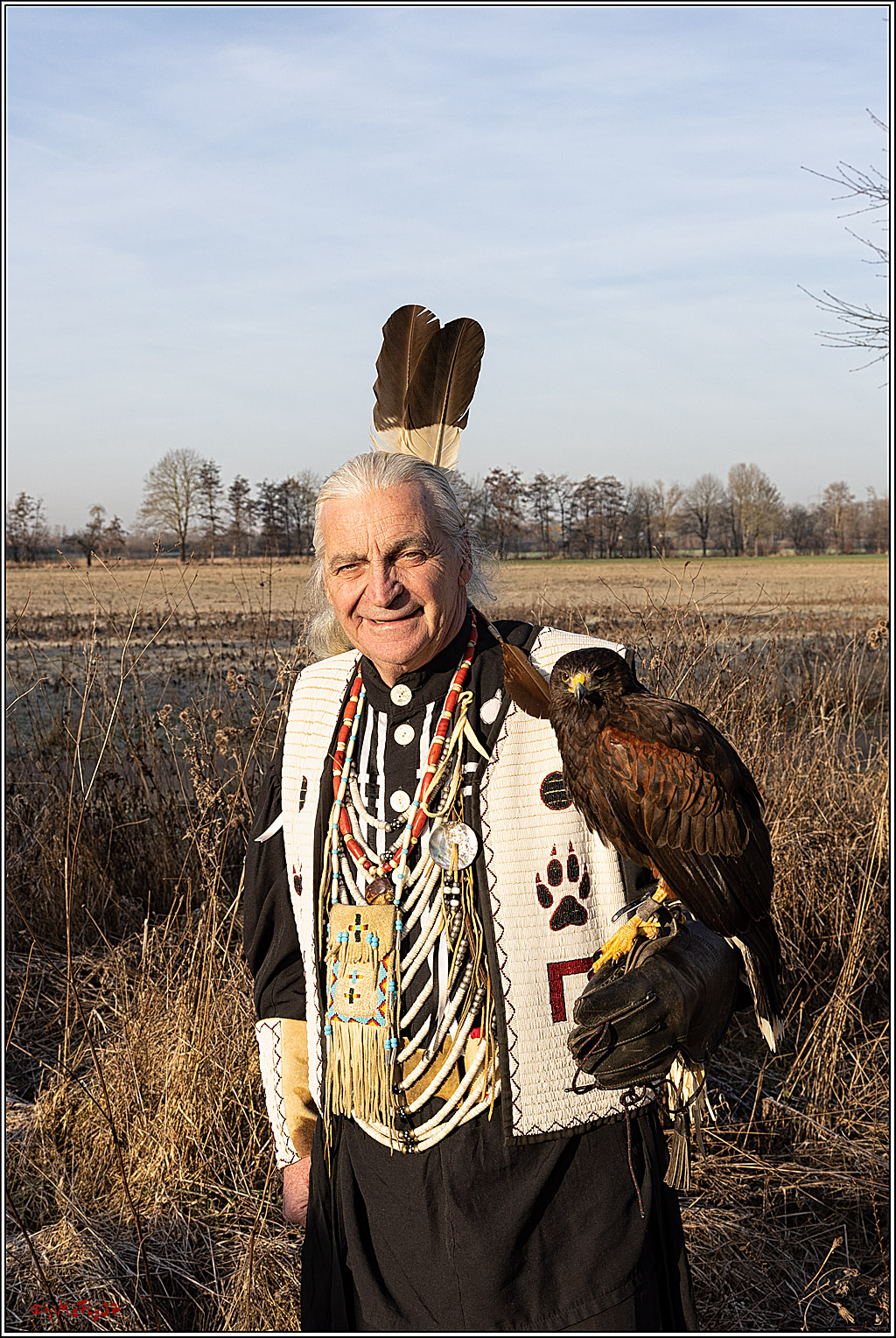 Cheyenne-Halbblut Hunting Wolf in der Falknerei Pierre Schmidt; Gymnich, 09.02.2023